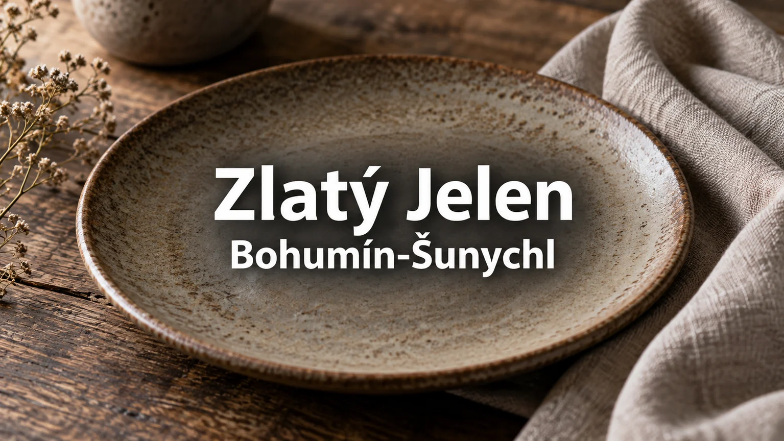 Prázdný keramický talíř a ubrousek – Zlatý Jelen, Bohumín-Šunychl