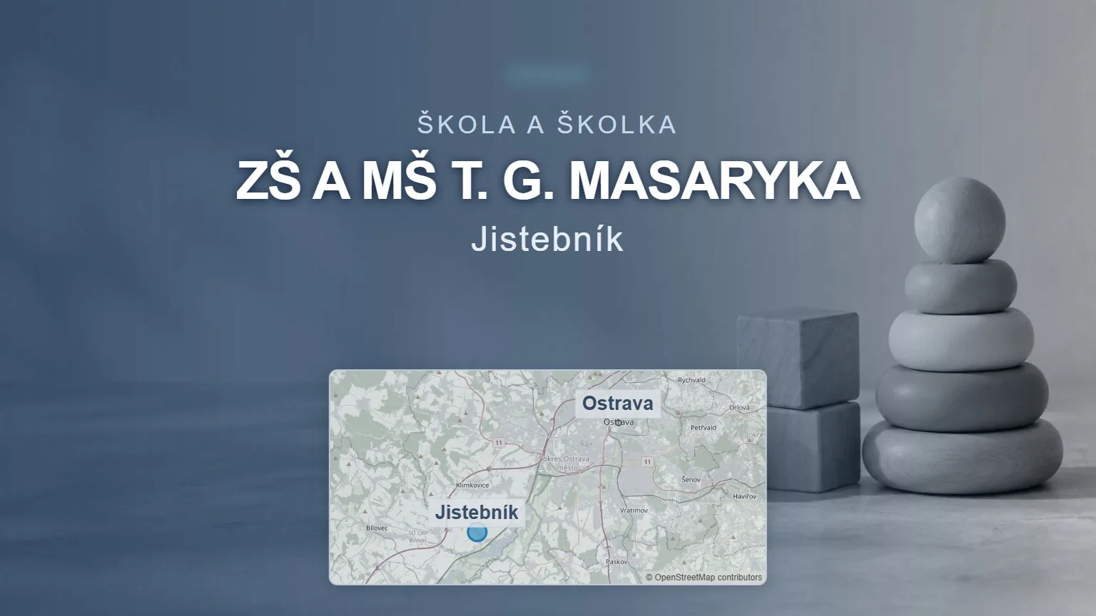 ZŠ a MŠ T. G. Masaryka, Jistebník – obecný tematický motiv a orientační mapa obce u Ostravy