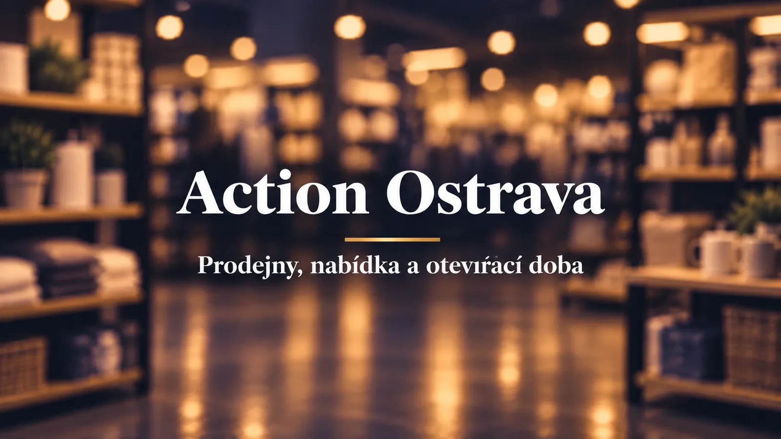 Action Ostrava: prodejny, nabídka a otevírací doba, bílý název na rozostřeném nákupním pozadí