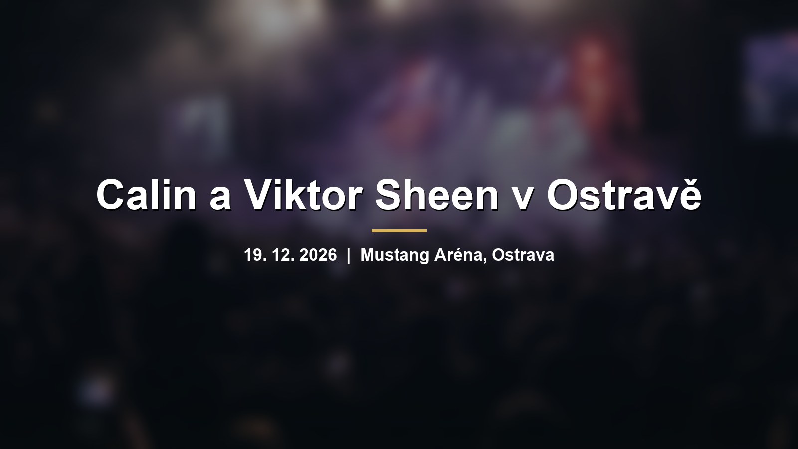 Rozmazaná fialová světla rapového koncertu v hale s nápisem Calin a Viktor Sheen v Ostravě