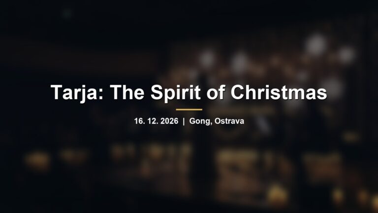 Rozmazaný koncertní sál s vánočními světly a smyčcovým kvartetem s nápisem Tarja: The Spirit of Christmas
